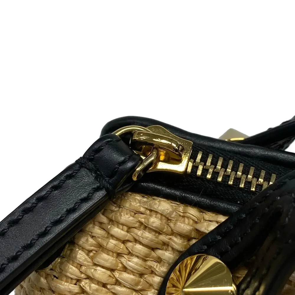 Fendi Mini By The Way Handbag 8BL145 Beige Black Straw Leather